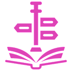 Open book with directional sign symbol